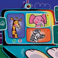 Arnouba main character laptop writing mean things to her friends elephant zebra and giraffe nice illustration at night screen and cup